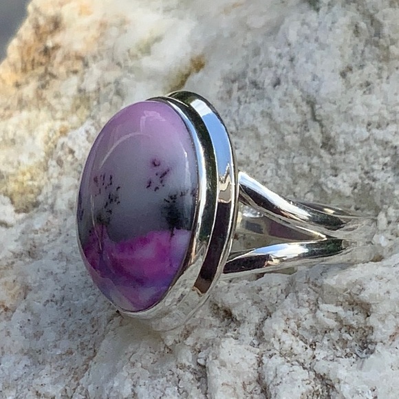 PURPLE DENDRITIC OPAL 925 STERLING SILVER RING, SIZE 7 - Picture 6 of 10